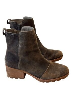 Sorel Cate suede leather waterproof side zip stacked heel bootie women’s size 8